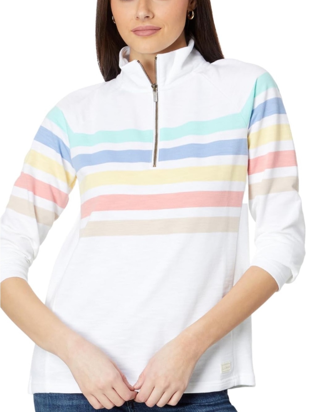 L.L. Bean Peaks Island 1/4 Zip Striped French Terry Sweatshirt Size L